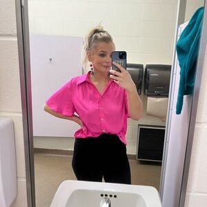 3/$15 Collared Short Sleeve Button Down Loose Fit Blouse